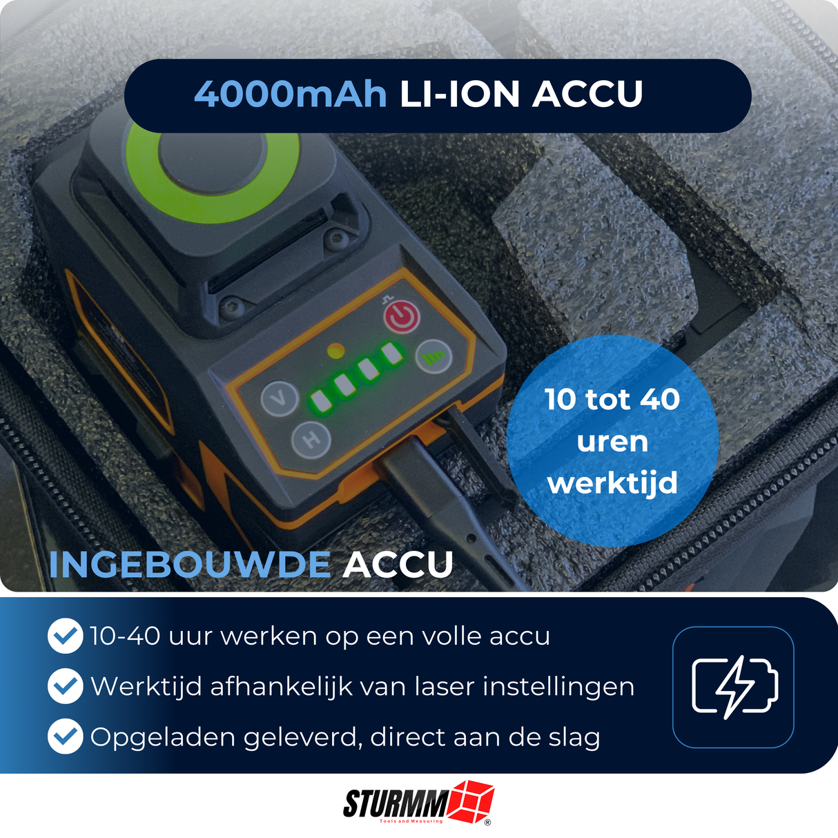 Kruislijnlaser LL-A3300 - 2 x 360° Lijnen - Groene Laser - 4000mAh Accu