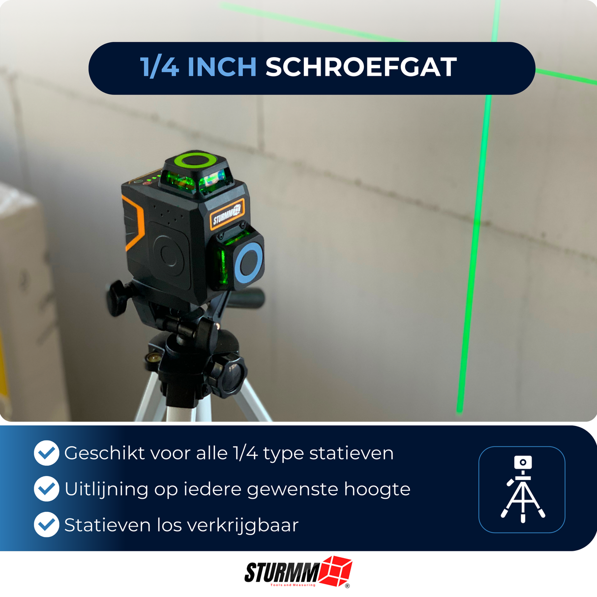 Kruislijnlaser LL-A3300 - 2 x 360° Lijnen - Groene Laser - 4000mAh Accu