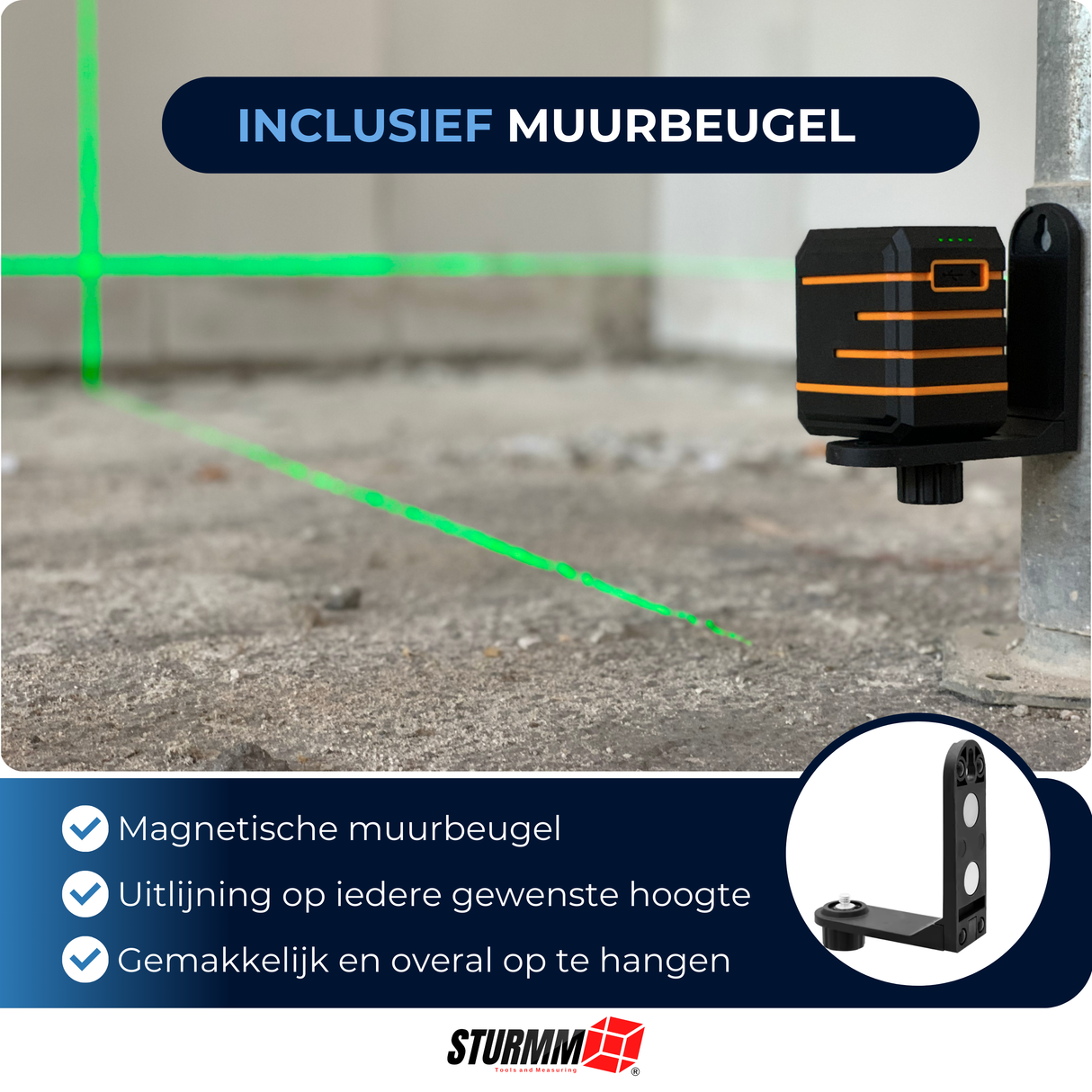 Kruislijnlaser LL-A1600 - Twee Verstelbare Llijnen - Groene Laser - 1000mAh Accu