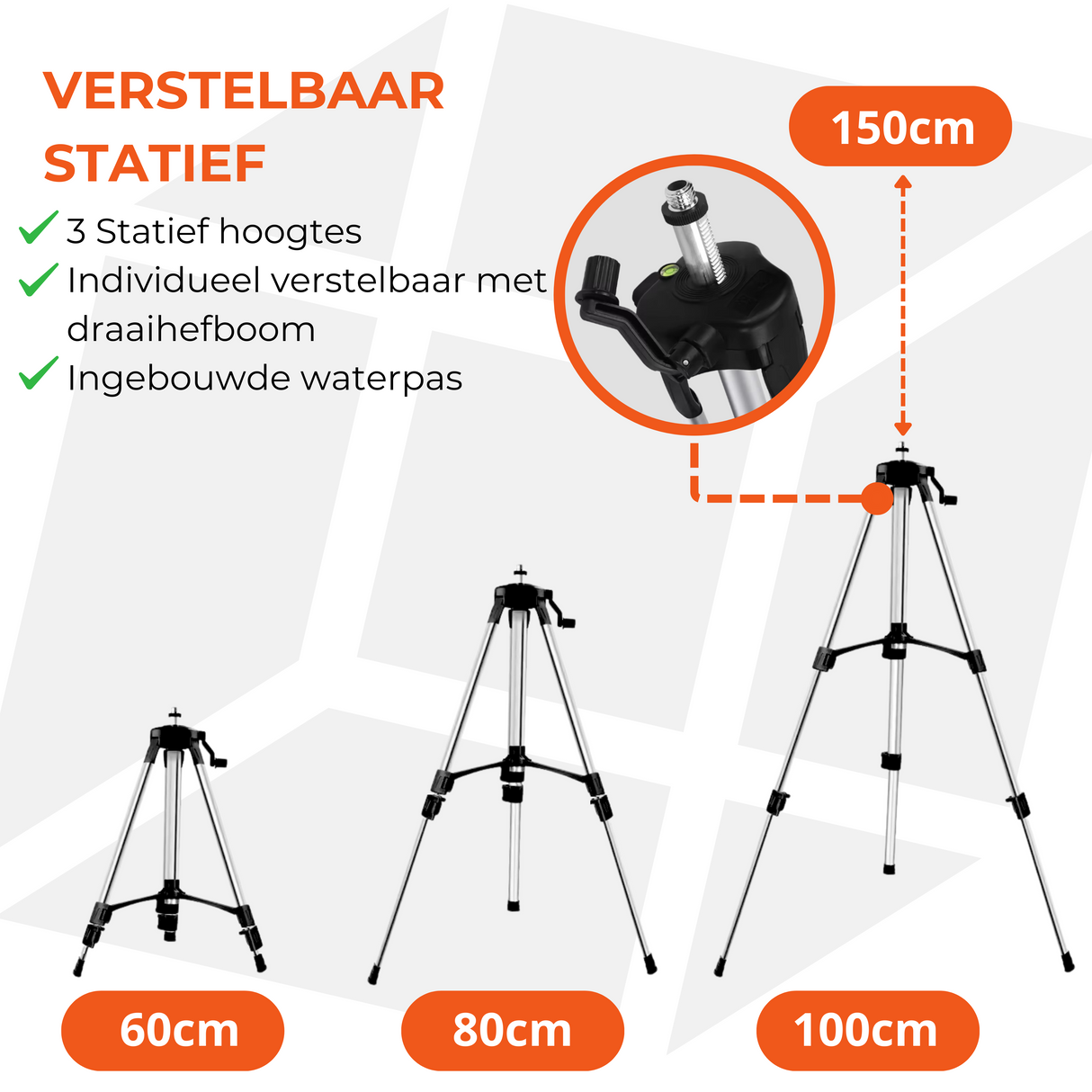 Statief met 1/4´´ schroefdraad - Draaibaar tot 360° - Verstelbaar tot 1.5M